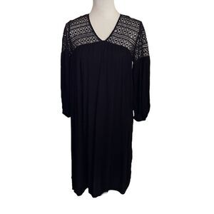 Zara Black Crochet Long Sleeve Dress size Small